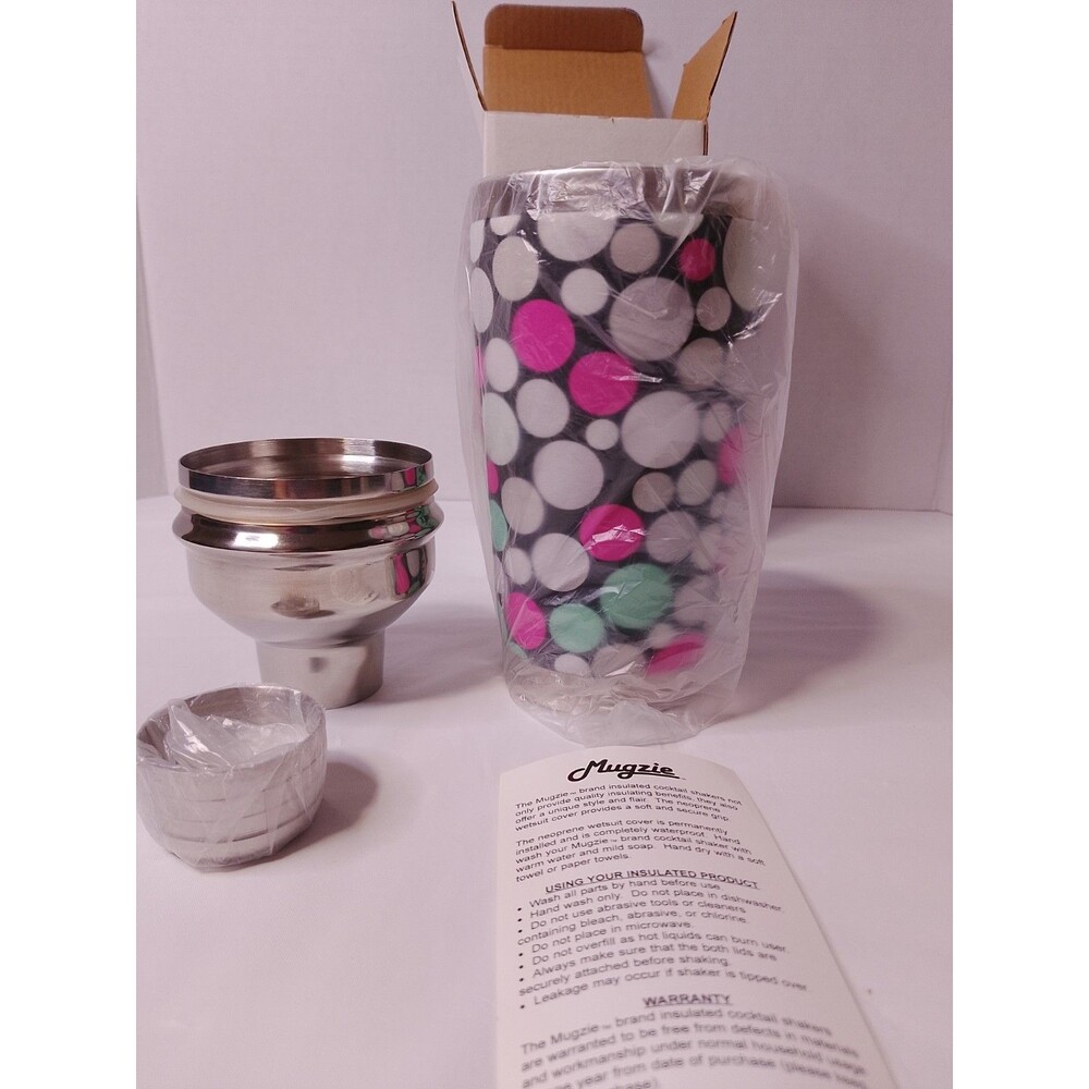 Mugzie 16 oz Insulated Cocktail Shaker Stainless Steel Polka Dot Open Box NEW - Picture 2 of 4